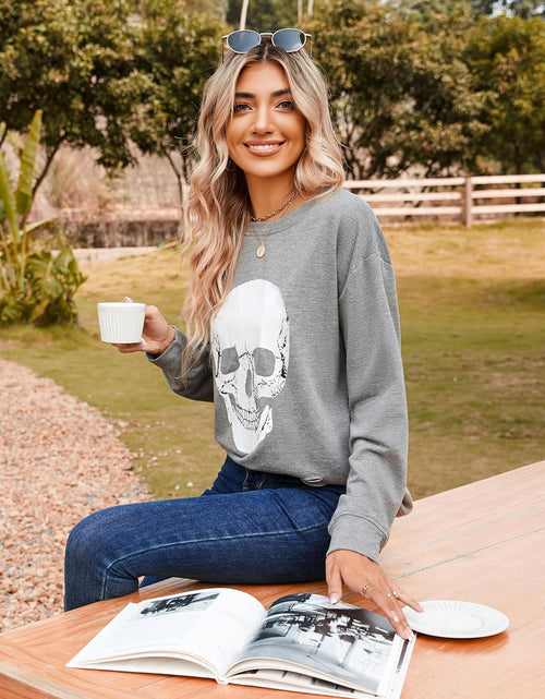 Load image into Gallery viewer, Women'S Crewneck Sweatshirt Skull Graphic T Shirts Long Sleeve Top Pullover Oversized Sweaters
