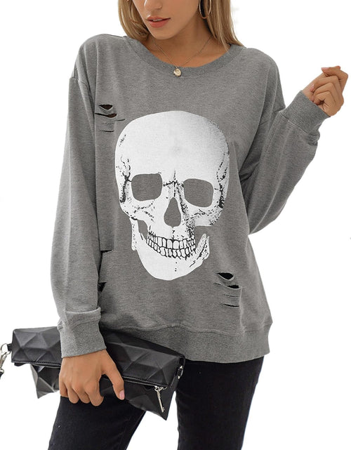 Load image into Gallery viewer, Women'S Crewneck Sweatshirt Skull Graphic T Shirts Long Sleeve Top Pullover Oversized Sweaters
