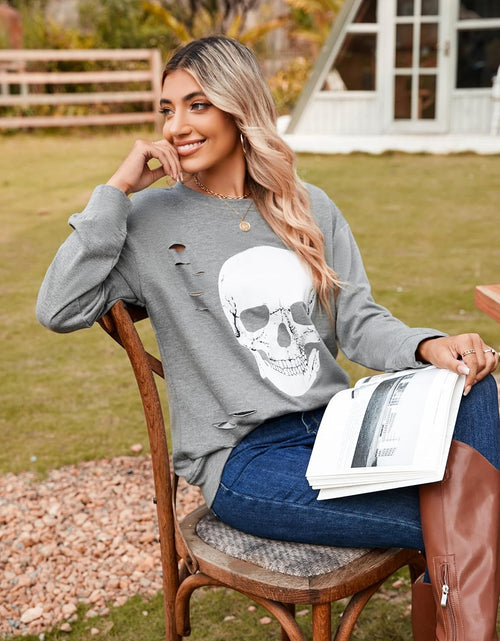 Load image into Gallery viewer, Women'S Crewneck Sweatshirt Skull Graphic T Shirts Long Sleeve Top Pullover Oversized Sweaters
