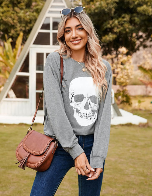 Load image into Gallery viewer, Women'S Crewneck Sweatshirt Skull Graphic T Shirts Long Sleeve Top Pullover Oversized Sweaters
