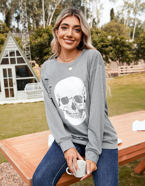 Load image into Gallery viewer, Women'S Crewneck Sweatshirt Skull Graphic T Shirts Long Sleeve Top Pullover Oversized Sweaters

